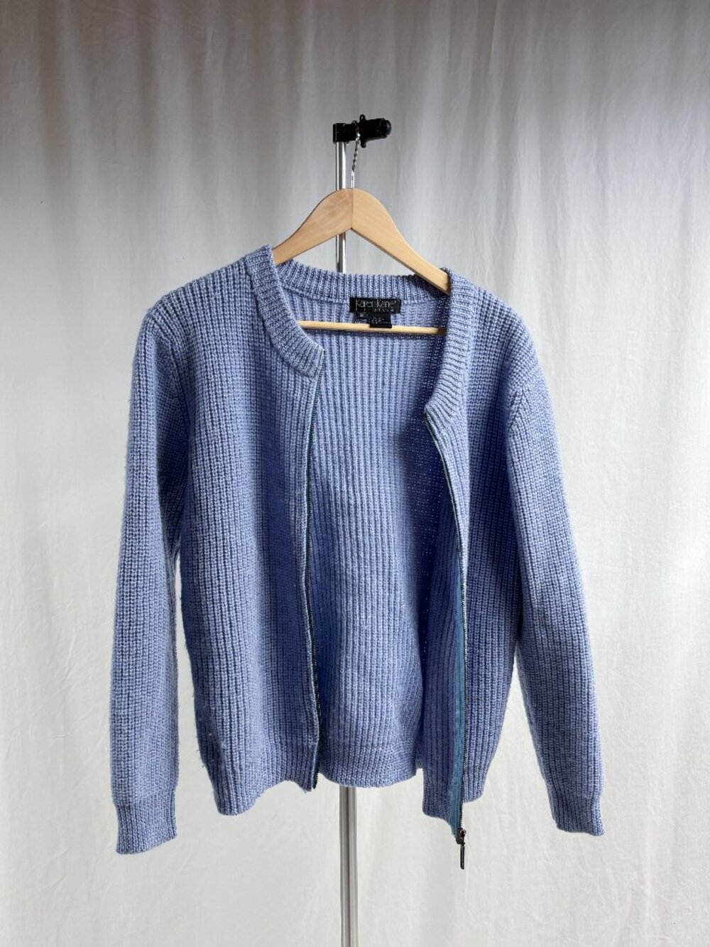 Karen Kane 100% Wool Periwinkle Blue Zip Up Cardigan